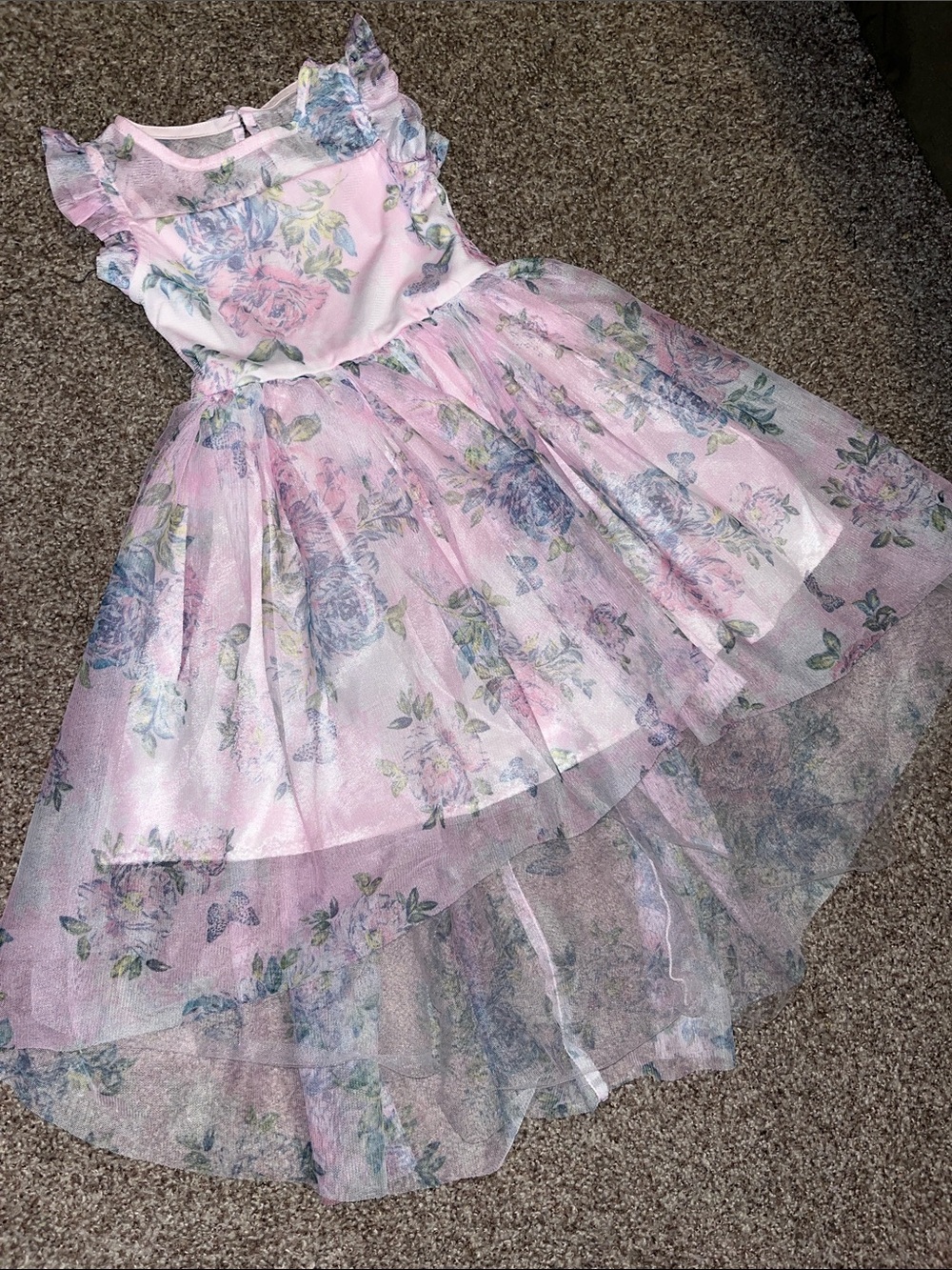 Zhenzi Pink and Blue Floral High-Low Tulle Party Dress